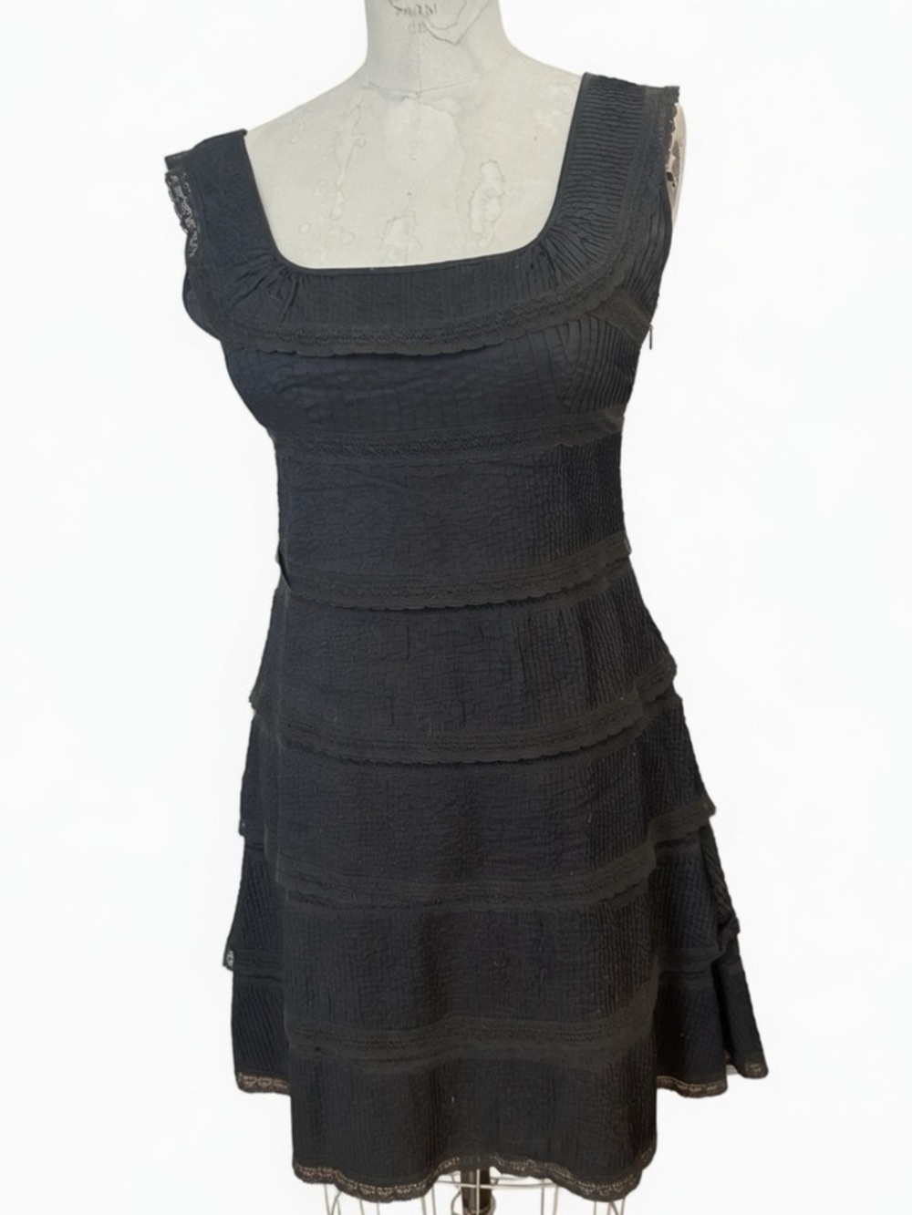 JILL STUART Black Tiered Square-Neck Dress
